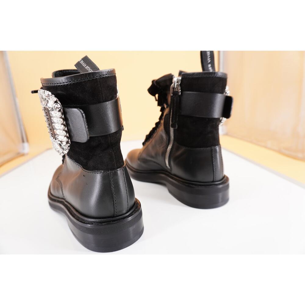 Roger Vivier Viv Rangers Buckle Boot Crystal Buckle Biker Sz 35.5 New $1875 lace - Picture 3 of 11